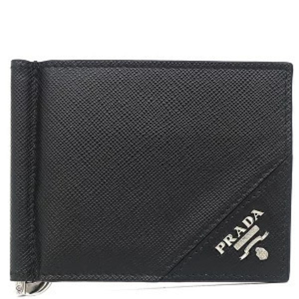 Prada bi fold wallet money clip leather black Saffiano